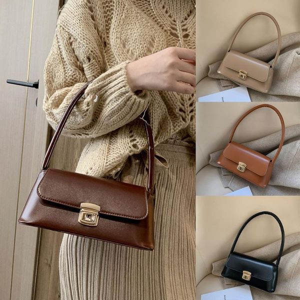

women 2020 luxury handbag simple solid shoulder bag retro fashion new trendy bags pu zipper woman bags designer high quality
