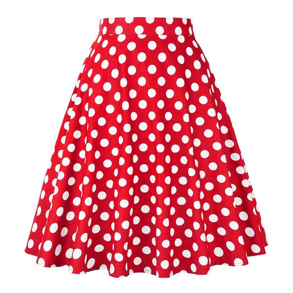 

2020 cotton blue black red polka dot skirts high waist red with white dots swing vintage skirts plus size