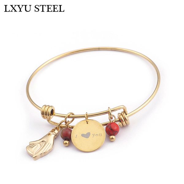 

bohemia red plastic beads bracelet for women stainless steel hand & heart charm bracelet & bangle valentine's day gift jewelry, Black