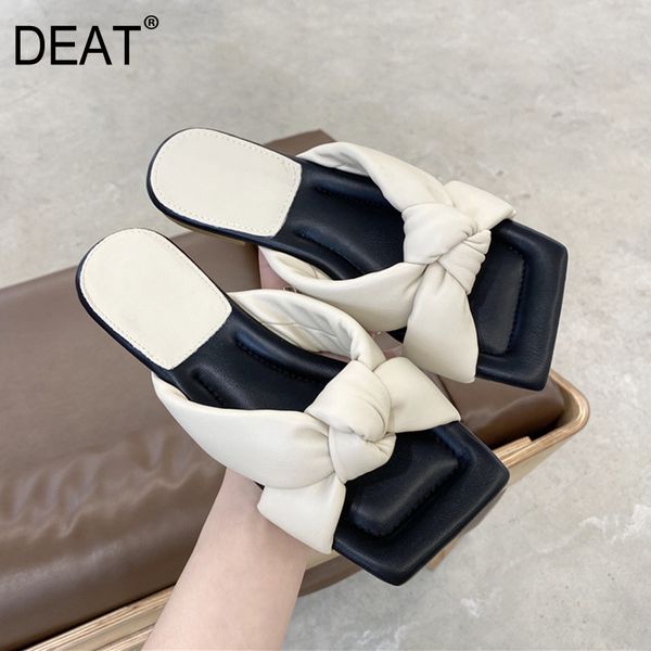 

deat] 2020 new spring summer square toe shallow bowknot cross band flat outside slippers women shoes fashion tide 10h133, Black