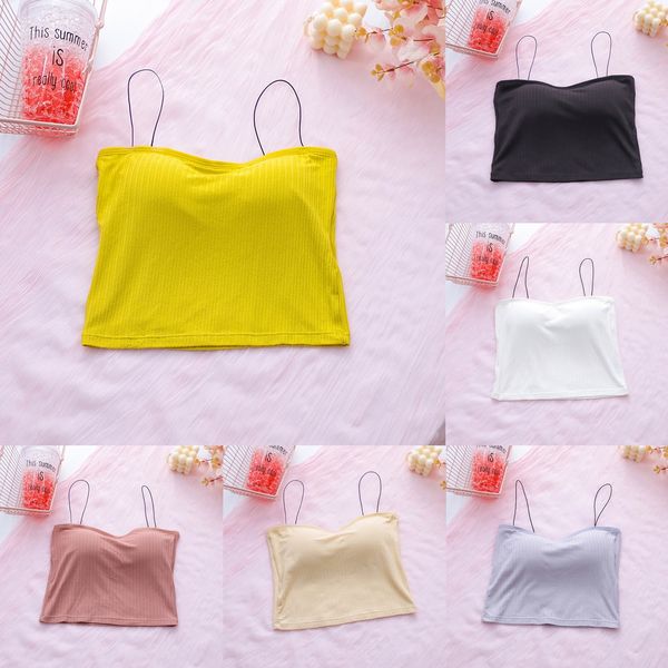 

oil painting girl's back plastering with chest pad non-steel ring thread cotton women's camisole vest vest small sling all-match, White