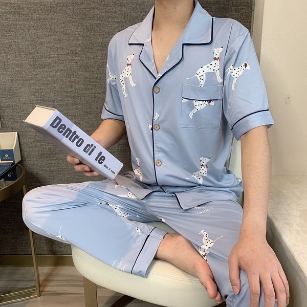 

dz3z5 men's multi-size cardigan cartoon milk silk clothing clothing pajamas casual short-sleeved trousers thin extra family clothes mil, Blue;red