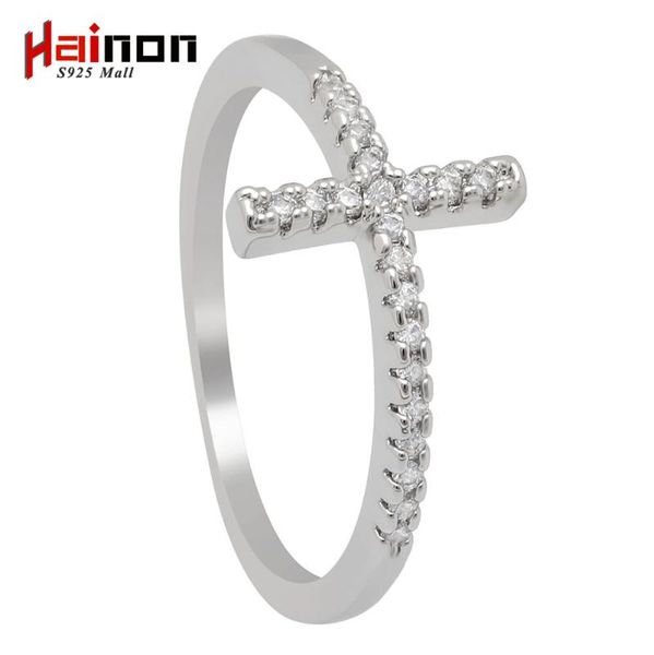 

trend sideways cross silver plated rings fashion jewelry crystal vintage wedding ring for women, Golden;silver