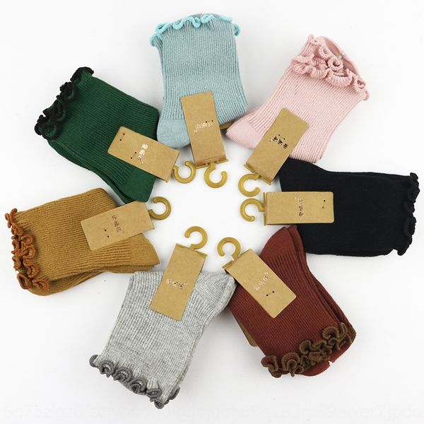 

new autumn children's baby children's and winter cotton girls' pile baby socks wooden ear edge mid-calf socks, Pink;yellow