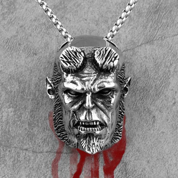 

hellboy anung un rama long men necklaces pendant chain punk for boyfriend male stainless steel jewelry creativity gift wholesale, Silver