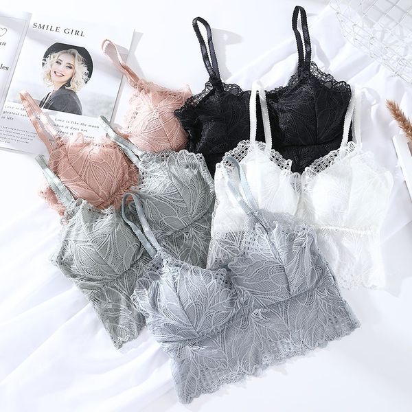 

women camisoles fashion wireless padded bralette wild deep v-neck solid cami embroidery hollow floral tank top, Black;white