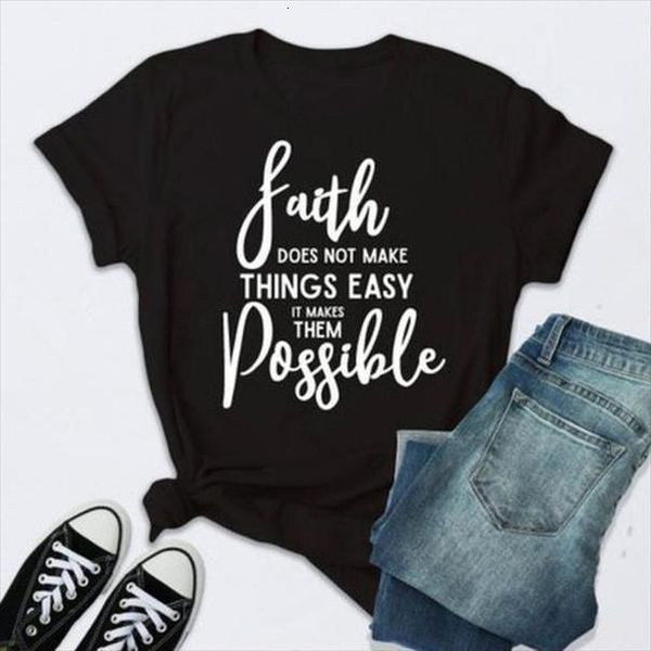 

faith possible letter print t shirt women short sleeve o neck loose tshirt 2020 summer women knitted tee shirt, White