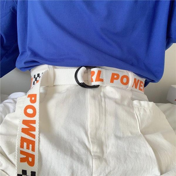 

fashionable women canvas belt jeans long belt female printed letter girl power double d ring buckle harajuku 516, Black;brown