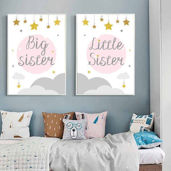 

большой и little sister плакат смешные детский детский печать розовый котировки настенная живопись nordic poster изображение baby girl room