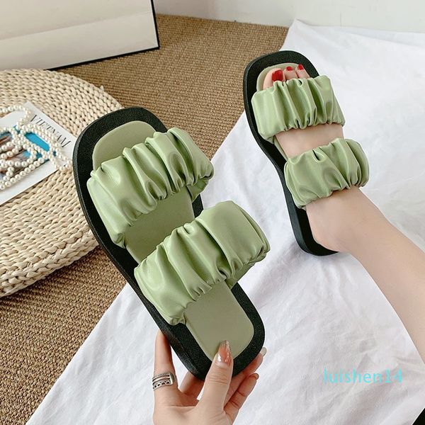 

beach shoes slippers casual slipers women platform slides sabot luxury flat summer soft 2020 basic rome pleated rubber pu l14, Black