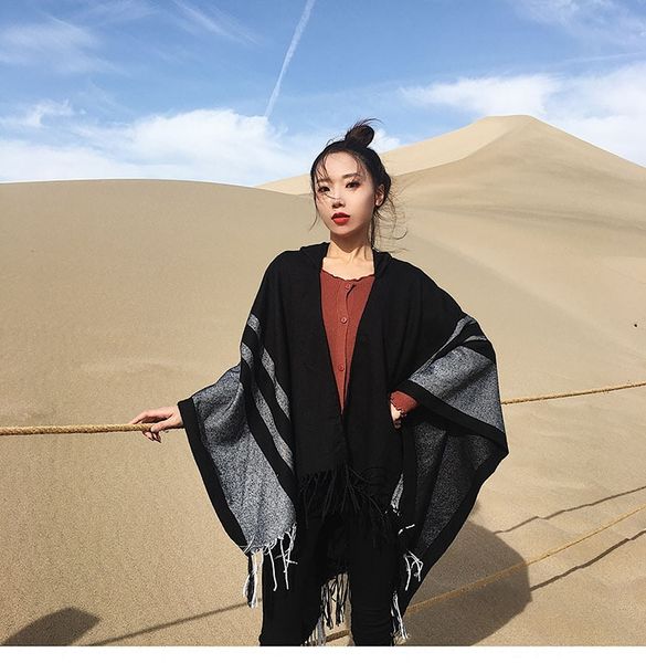 

sky scarf cloak shawl female korean dual-purpose winter travel scarf large cloak outer match 2019 new style, Blue;gray