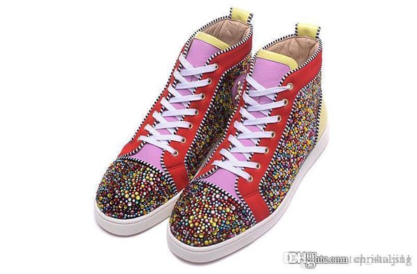 

european brand red bottom sneakers multicolor suede with spikes casual mens womens shoes brightly colored diamonds trainers footwear, Black