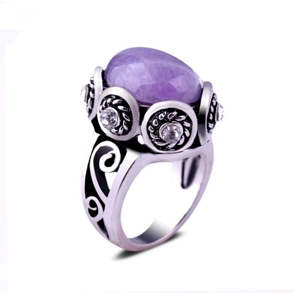 

10 pcs silver plated oval shape amethyst stone finger ring for gift lapis lazuli vintage jewelry