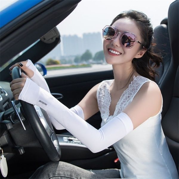 

summer women's silk sun protection men's korean sleeve ice sleevegloves ice sleevearm arm gloves sleeve lengthened thin, Black
