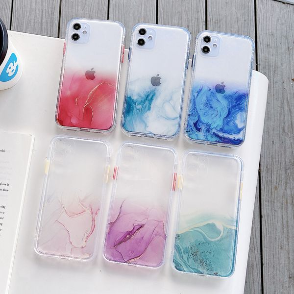 Caso transparente à prova de choque Lens Proteção Glitter Fluxo Watercolor Ouro Marble para o iPhone 11 Pro Max XS Max XR X 8 7 SE 2020