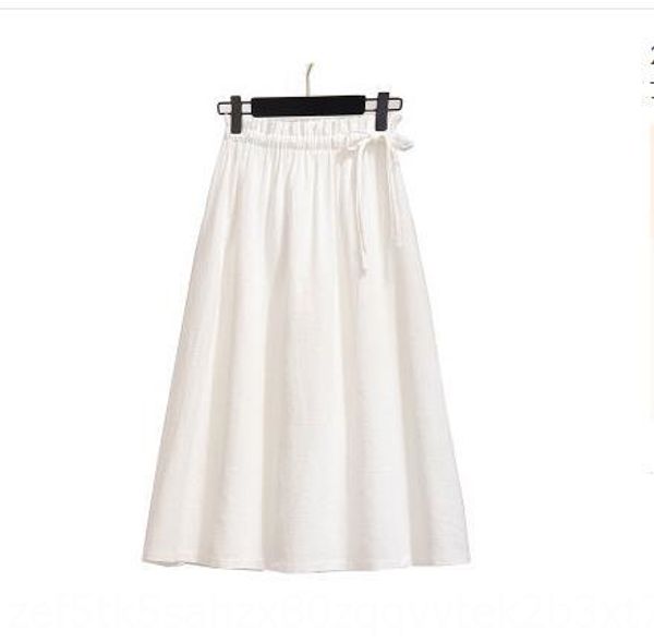 

m8day 2020 summer new korean style bud edge high waist slimming mid-length a- line all-match loose cotton and linen skirt for women dress la, Black
