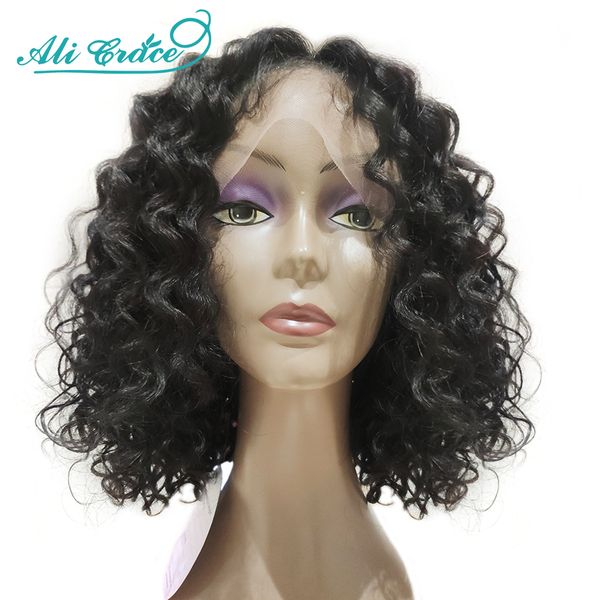 

ali grace brazilian wavy curly wig 10inch lace part lace front wigs natural color wavy human hair wigs with baby hair wigs, Black