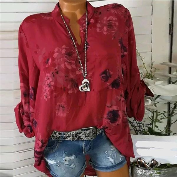 

plus size fashion cap sleeve women chiffon floral print tees shirt long sleeve shirts blouses spring summer blouse shirt blusa, White