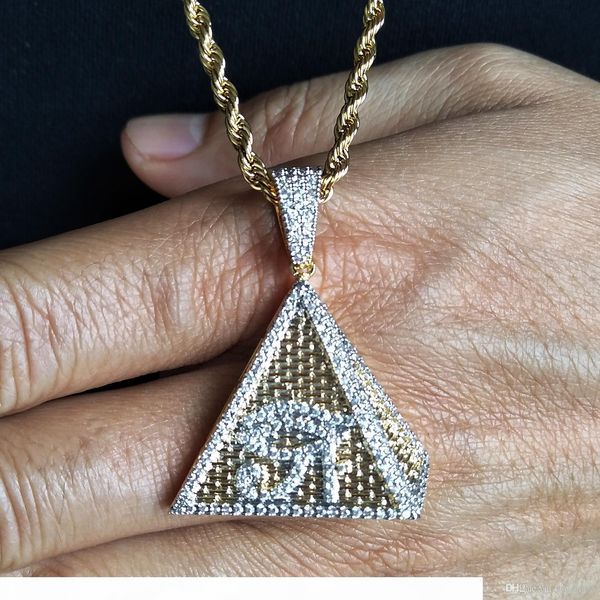 

new fashion 18k gold & white gold plated mens hip hop pyramid horus eyes pendant necklace twist chain iced out cubic zirconia jewelry gifts, Silver