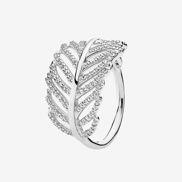 

красивый свет перо ring real 925 стерлингового серебра cz алмазов лето ювелирные изделия для pandora cz алмазных колец с оригинальной коробк, Slivery;golden