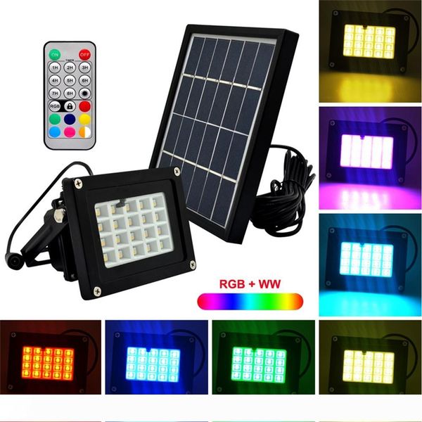 

10pcs remote control 20leds rgbw smd5050 6v 3w solar led floodlight lamp outdoor garden square spotlight