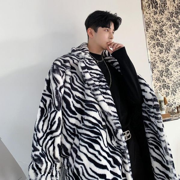 

mens trench coats man zebra pattern middle length coat men clothes thicken loose overcoat long sleeve 2020 winter new designer, Tan;black