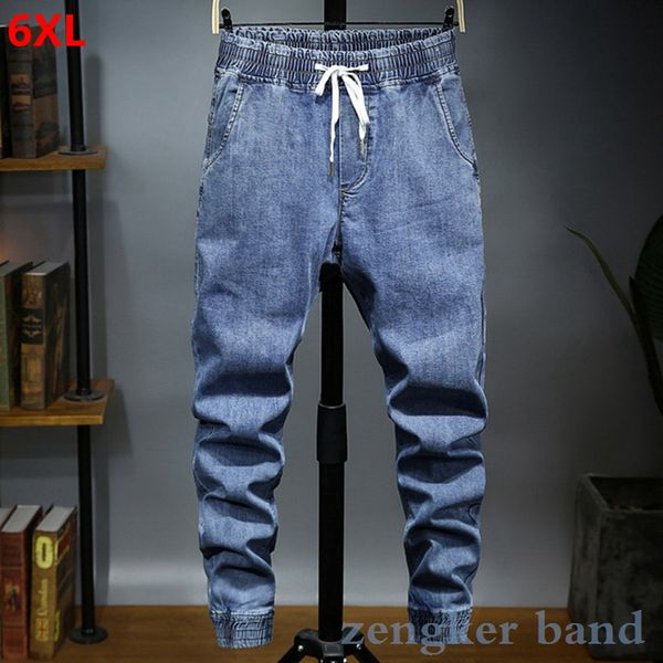 

jeans men's small feet plus size plus size nine points harem pants with ankle elastic waist loose jean men pants brand, Blue