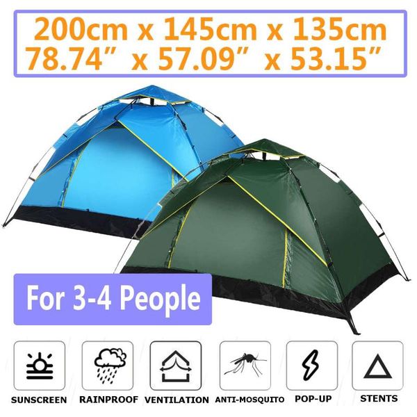

3-4people rainproof outdoor camping tents seasons tourist tent anti-mosquito nsect-proof ventilation waterproof camping tent