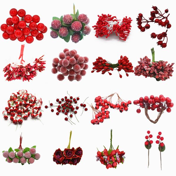 

decorative flowers & wreaths red color mini stamen cherry berries bundle for christmas birthday cake decor diy kids gift artificial flower a