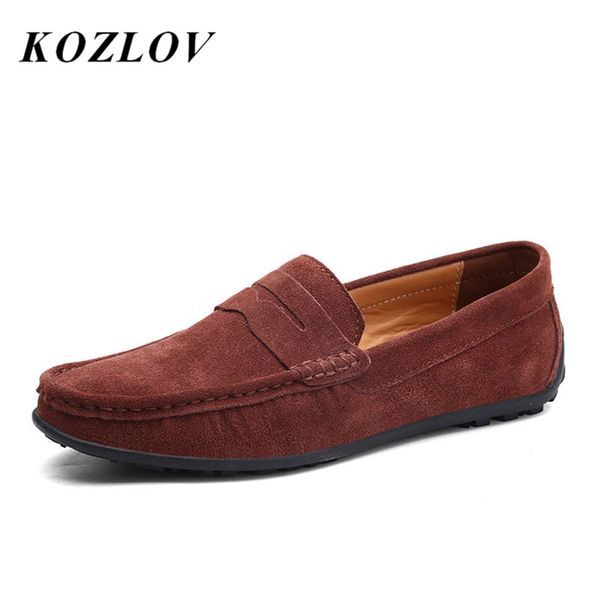 

suede leather mens casual shoes men loafers fashion driving boat shoes slipon moccasins men plus size 38-47 brown, Black