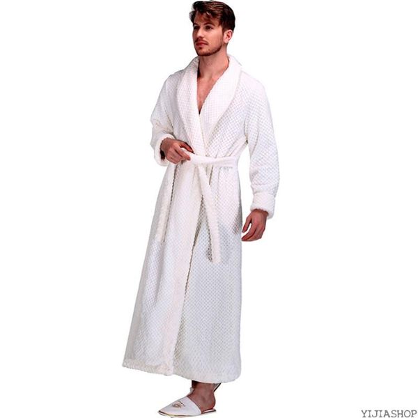 

new men's warm pajamas winter long long thick warm plaid flannel bathrobe luxury kimono bath fashion casual robe, Black;brown
