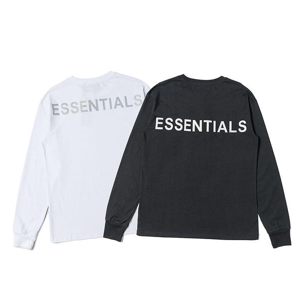 

2020ss season 6 new fog fear of god essentials 3m reflective print high-quality round neck cotton long-sleeved t-shirt, Black;brown