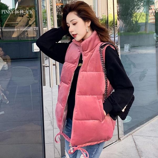 

pinkyisblack sleeveless women vest jacket winter short velvet down vest female stand collar women windproof warm waistcoat, Black;white
