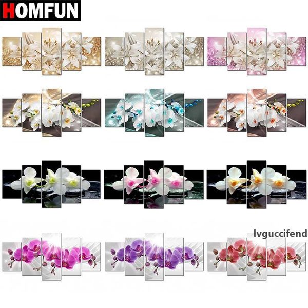 

homfun 5pcs full square/round drill 5d diy diamond painting orchid peony lily multi-picture combination embroidery 5d gift t200117