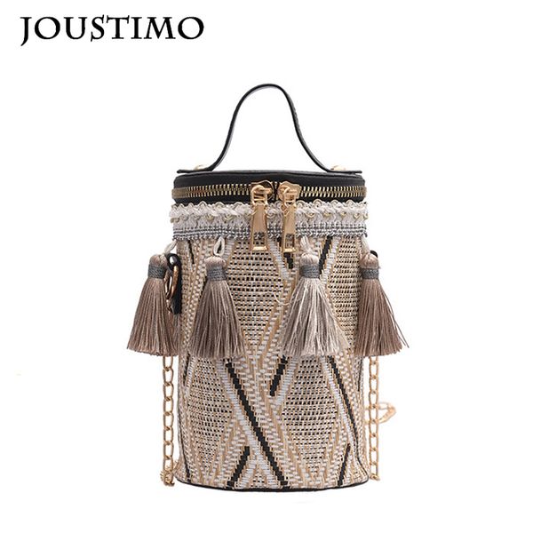 

bags for women 2020 straw knitted tassels chain handbag shoulder messenger bag casual national gilrs child crossbody round purse
