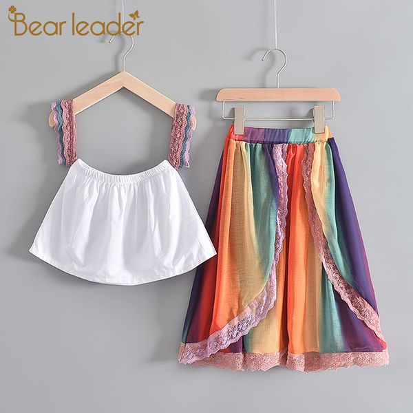 

bear leader girls casual clothing sets new fashion kids summer colorful outfits children sweet cool clothes party lace clothes, White