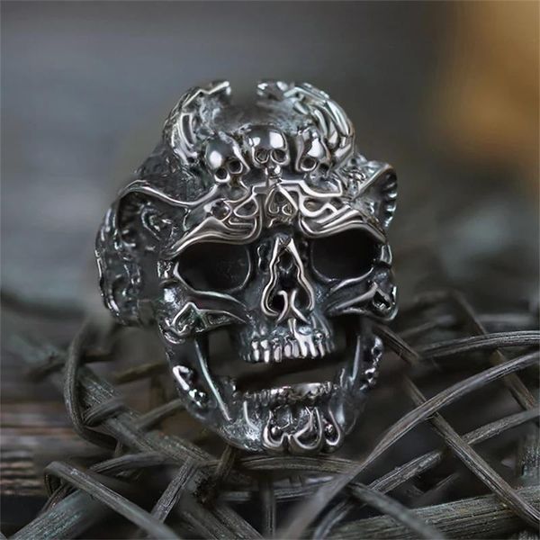 

men 316l stainless steel skull dragon ring punk biker finger rings skeletons mens fashion jewelry size 8-13, Silver