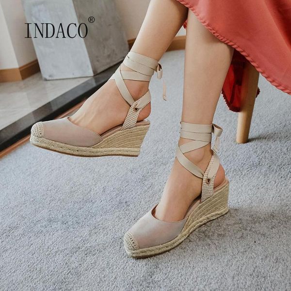 

sandals women wedge platform leather summer shoes ankle strap 7cm, Black