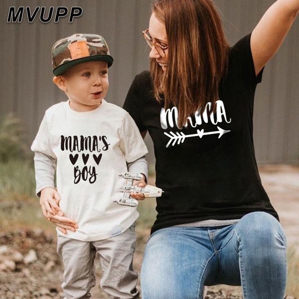 

summer family matching short t shirt mommy and son look print letters mama boys clothes fashion t shirt litte baby kids outfits, Blue