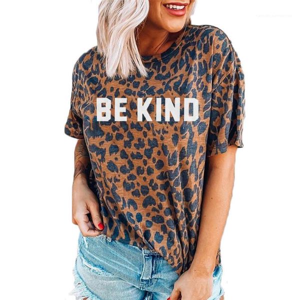 

womens tees be kind crew neck short short sleeve straight casual fashion new womens designer t shirts letter leopard summer, White