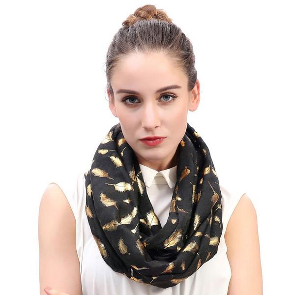 

metallic gold feather women's infinity loop scarf snood soft lightweight, Blue;gray