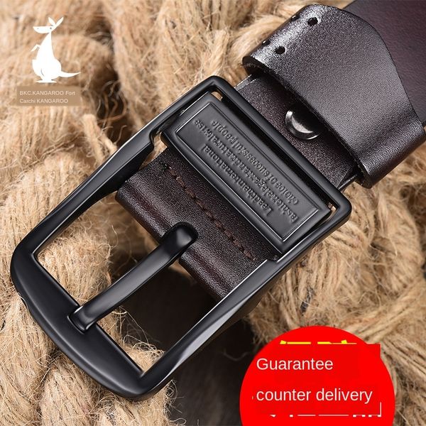 

baokachi kangaroo men's genuine leather pin buckle pure cowhide business men's belt young and middle-aged belt fashion, Black;brown