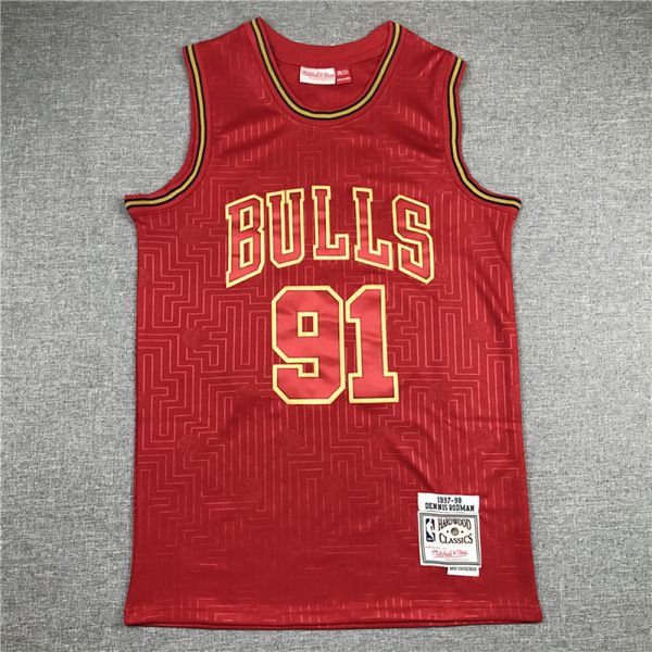 

men's #91 dennis rodman mitchell ness 2020 red jersey, Gray
