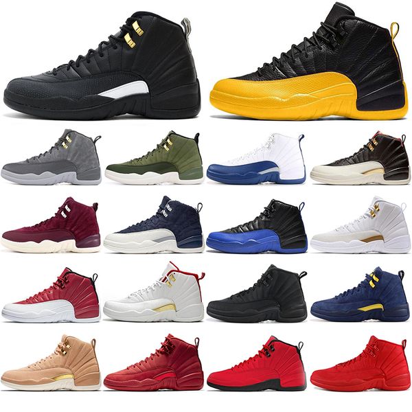 

2020 12 mens trainers basketball shoes 12s reverse flu game dark concord university gold wolf dark grey reverse outdoor sports sneakers 7-13, White;red