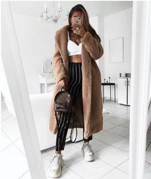 

winter coats women 2020 casual long teddy coat female vintage plus size thick faux fur jackets plush overcoat, Black