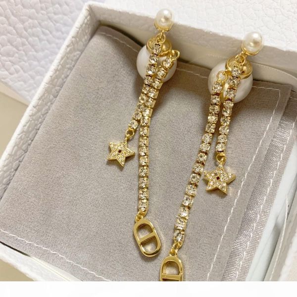 

new star letter tassel full diamond pearl designer earrings luxury designer jewelry women earrings, Golden