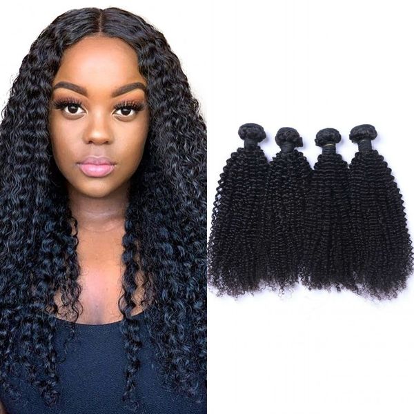 

4 шт kinky завитые индийских человеческих волос пучки естественный цвет волос девственницы плетение связки двойной уток, Black