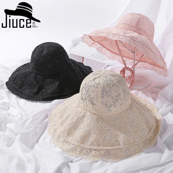 

korean new lace lace female summer korean light breathable all-match sun hat outdoor sun hat, Blue;gray