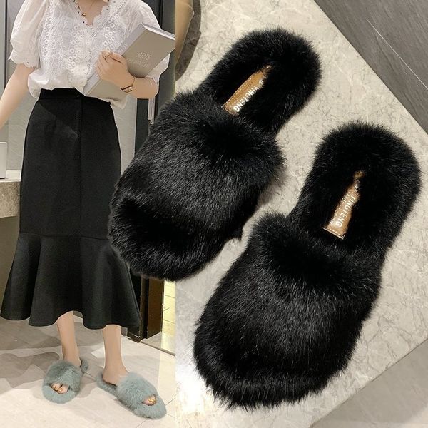 

oqzlp women's 2020 season slippers with mao mao new slippers flip-flops indoor korean style all-match student rabbit hair outdoor fashi