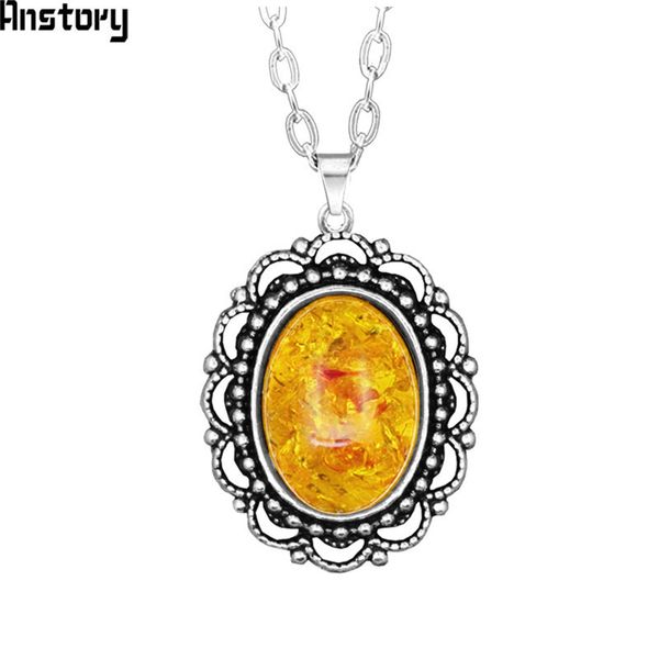 

yellow flower pendant simulated ambers choker necklace for women stainless steel chain antique silver plated fashion jewelry